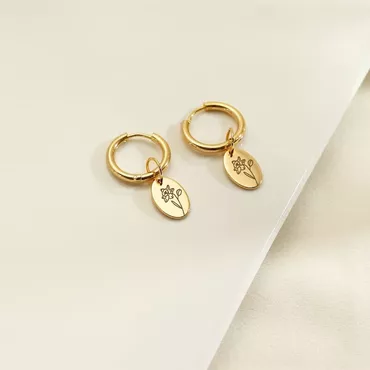 Personalized Birth Flower Earring Chic Oval Shaped Artistic Present For Friend