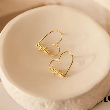 Personalized Name Earring Heart Chic Shaped Special Gift For Wife