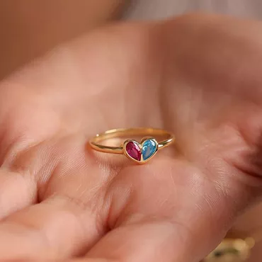 Personalized Heart-shaped Double Birthday Chic Stone Ring Exquisite Gift For Girlfriend