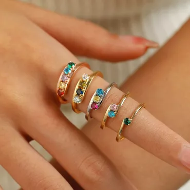 Personalized Birthstone Ring Set Chic Exquisite Birthday Gift