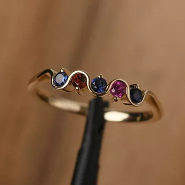 Personalised Birthstone Wave Ring Chic Gift For Mother's Day