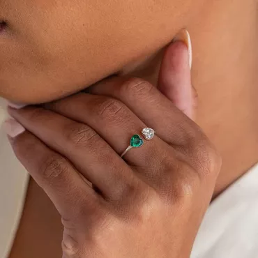Personalized Heart Shaped Twin Chic Birthday Stone Rings Exquisite Gifts For Couples