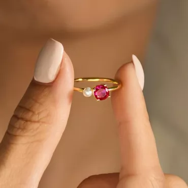 Personalized Birthstone Ring With Chic Pearl Exquisite Gift For Girls