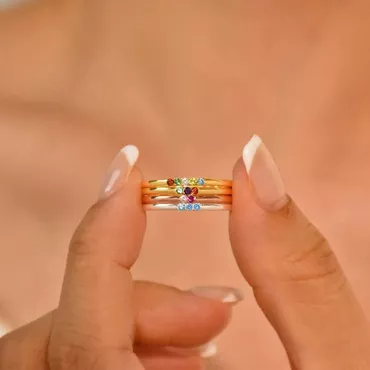 Personalized Round Birthstone Ring Chic Set Exquisite Mother's Day Gift