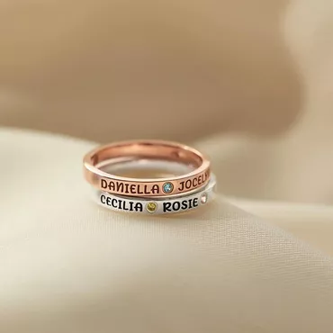Personalized Birthstone Ring With Chic Name Exquisite Gift For Family
