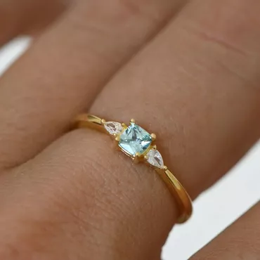 Personalized Square Birthstone Ring Chic Simple Gift For Family