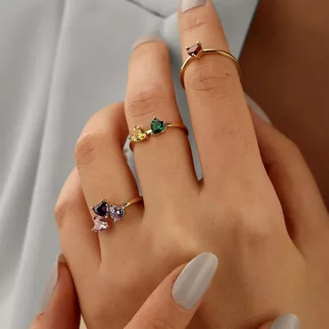 Personalised Heart Shaped Birthstone Ring Chic Beautiful Mother's Day Gift