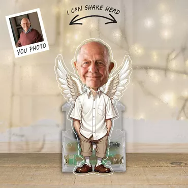 Personalized Bobblehead Acrylic Stand Chic Custom Photo Angel Wings Design Memorial Gift For Family