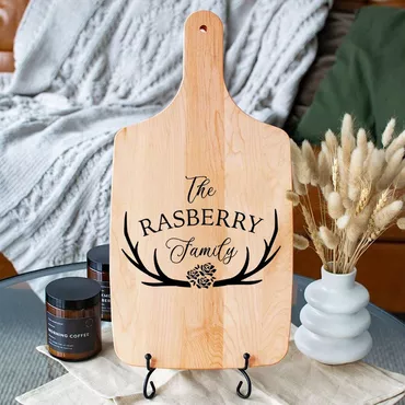 Personalized Family Name Charcuterie Chic Board With Antlers Pattern Unique Thanksgiving Present