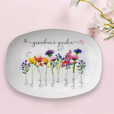 Personalized Birthflower And Name Chic Plate Durable Gift For Grandma
