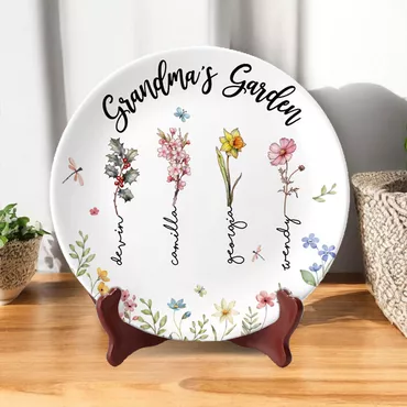 Personalized Name Plate With Chic Custom Birth Flower Unique Present For Mother's Day