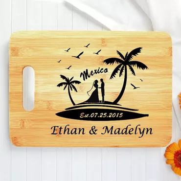 Personalized Name And Date Chic Charcuterie Board With Birds And Tree Pattern Beautiful Wedding Gift