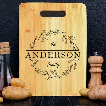 Personalized Name Square Charcuterie Chic Board With Thin Garland Pattern Graceful Present For Family