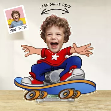 Personalized Bobblehead Acrylic Stand Chic Skateboard Boy Custom Face Cool Gift For Kids