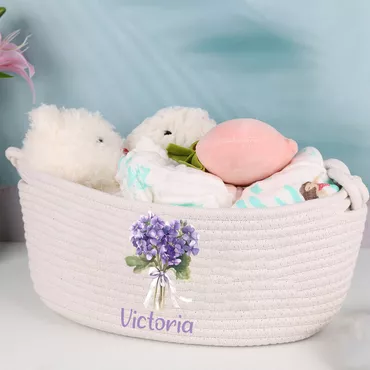 Personalized Name Storage Basket Chic With Custom Birthflower Pattern Beautiful Gift For Family