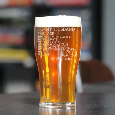 Personalized Name Beer Glass Chic With Wedding Rings Pattern Romantic Gift For Husband