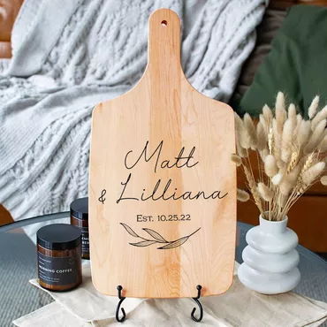 Personalized Name Charcuterie Board Chic With Floating Leaves Pattern Gift For Sweet Couples