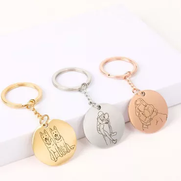 Personalized Round Line Photo Chic Keychain For Pet Lovers