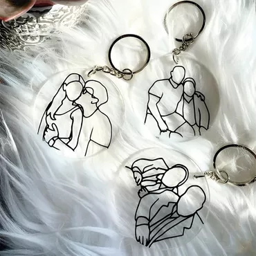 Personalized Round Acrylic Line Chic Photo Keychain Gift For Wife