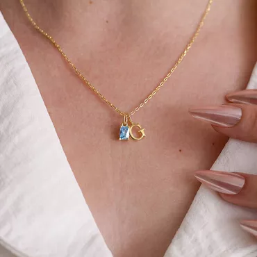 Personalized Birthstone Necklace Square Chic Gemstone And Initial Birthday Gift For Her