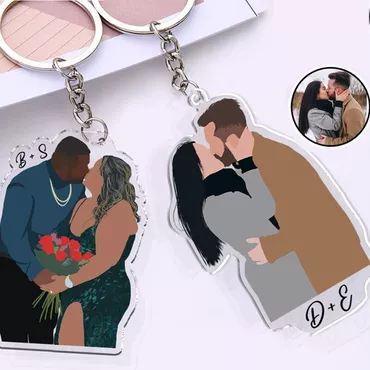 Personalized Acrylic Comic Photo Chic Keychain Gift For Couples