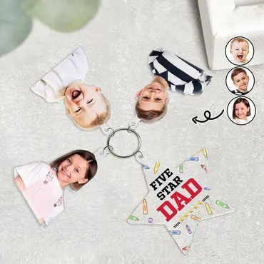Personalized Keychain Custom Kids Chic Photo Five Star Dad Design Perfect Gift For Father's Day