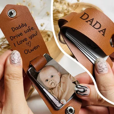 Personalized Leather Keychain Customized Chic With Multiple Photos For Father's Day