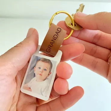 Personalized Mini Photo Leather Chic Keychain For Dad