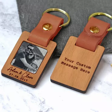 Personalized Wooden Keychain Custom Chic Photo And Engraved Message Gift For Loved One