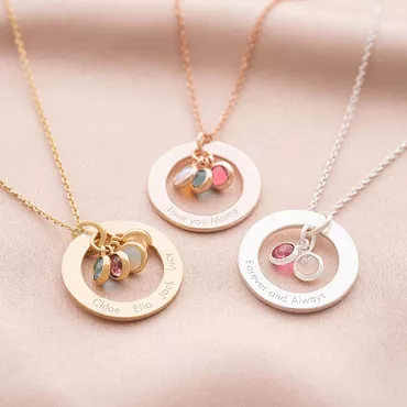 Personalised Eternal Ring And Chic Birthstone Necklace Sweet Gift For Family