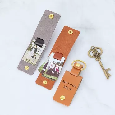 Personalized Photo Keychain With Chic Leather Case Custom Words Meaningful Gift For Dad And Him