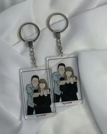Personalized Square Acrylic Comic Chic Photo Keychain Gift For Girlfriend