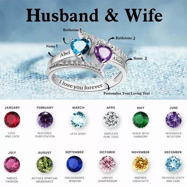 Personalized Birthstone Ring Customized Chic Name Sweet Gift For Wife