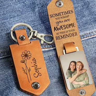 Personalized Birthday Flower Keychain Chic Custom Photo Mother's Day Gift