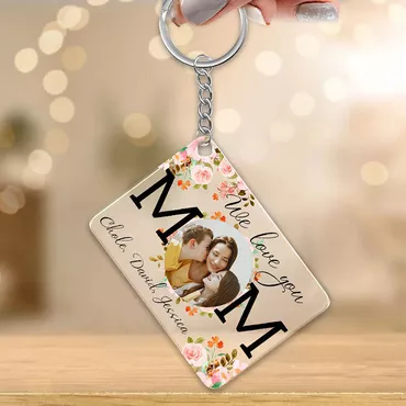 Personalized Picture Keychain With Chic Beautiful Flowers Pattern Best Mother's Day Gift
