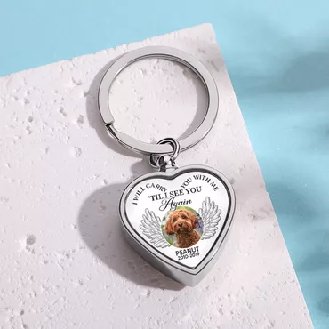 I Will Carry You Chic With Me Luxury Pet Memorial Heart Custom Picture Urn Keychain