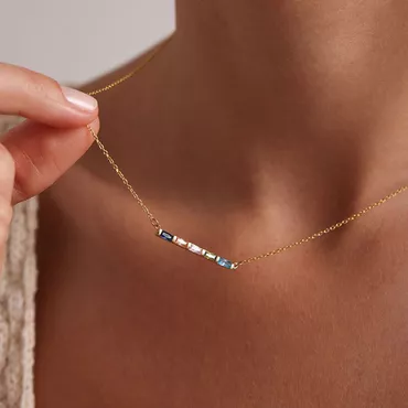 Personalized Birthstone Necklace Family Chic Birthstone Baguette Birthstone Jewelry For Mother