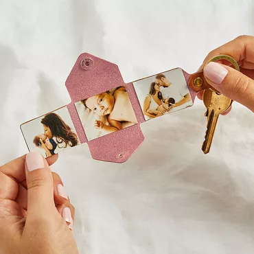Personalized Multi Photo Leather Chic Envelope Keychain For Girlfriend