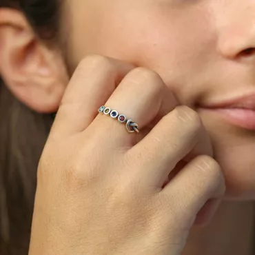 Personalized Birthstone Ring With Chic Heart Pattern Creative Present For Girlfriend