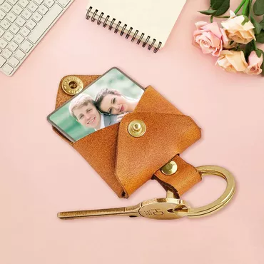 Personalised Pop-up Leather Photo Chic Keychain For Father
