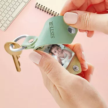 Custom Mini Photo Leather Chic Keychain For Him