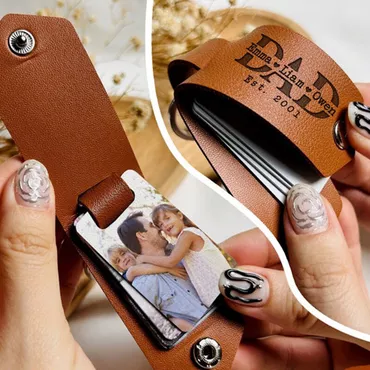 Personalized Leather Keychain Customized Chic Multiple Photo Gift For The Best Dad