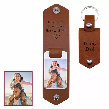 Personalized Leather Photo Keychain Chic Warm Father's Day Gift