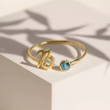 Personalized Letter Ring With Chic Birthstone Beautiful Gift For Her