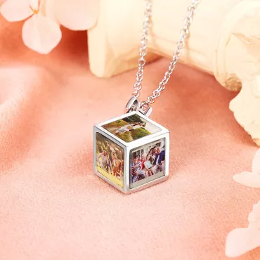 Personalized Cube Photo Necklace Chic Warm Gift For Family
