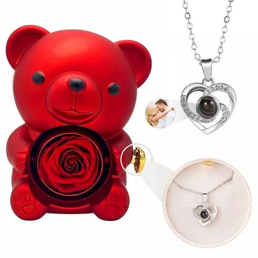 Personalized Bear Jewelry Box Chic With Heart Projection Necklace Christmas Gift For Wife