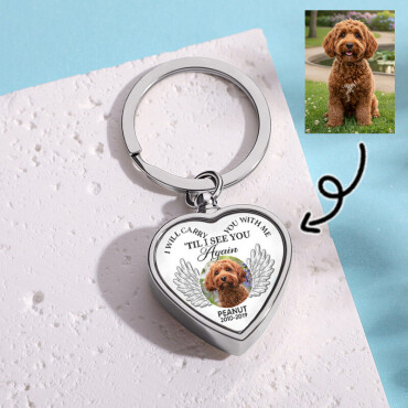 I Will Carry You Chic With Me Luxury Pet Memorial Heart Custom Picture Urn Keychain