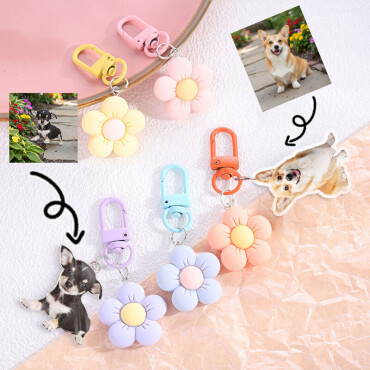 Personalized Acrylic Photo Keychain Chic With Flower Decoration Cute Gift For Girls