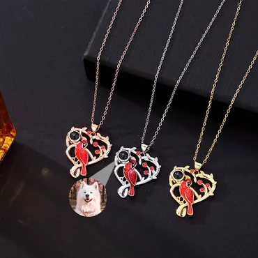 Personalized Picture Projection Necklace Chic With Cardinal Bird In Heart