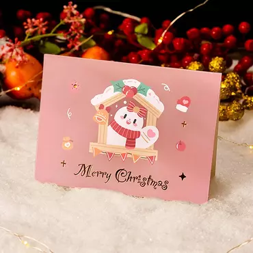 Merry Christmas Pink Chic Cute Cartoon Snowman Christmas Card